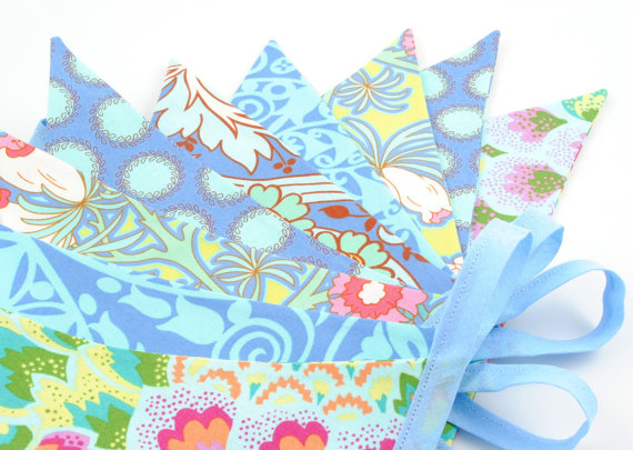 Bright Cheerful Party Bunting - AMY in Azure - 10 flags - 9ft PLUS ties, a perfect decoration for Parties and Photo Props