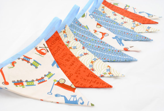 Boys Bunting - SCOOT - 9 flags - 8ft PLUS ties, a perfect decoration for Birthday Parties, Boys Rooms or Playrooms
